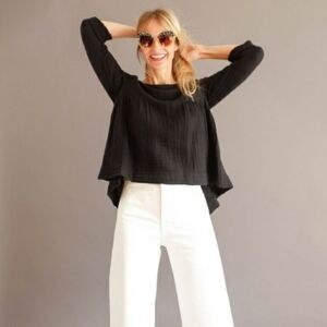 XiRENA | Black Jinx Gauzy Cotton Babydoll Top Small Lagenlook